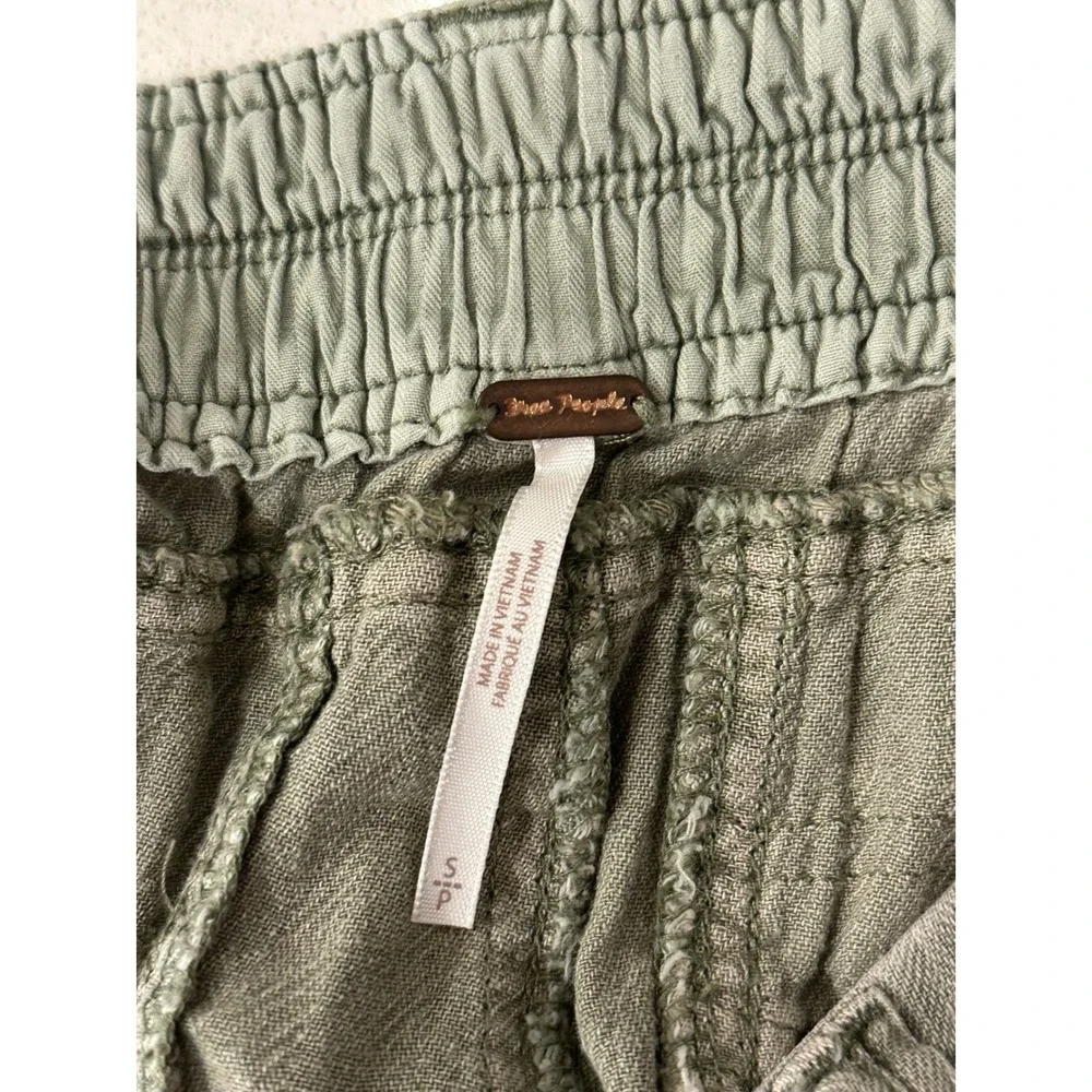 Free People Women Small Sage Green Herringbone‎ Linen Cotton Blend Utility Pants